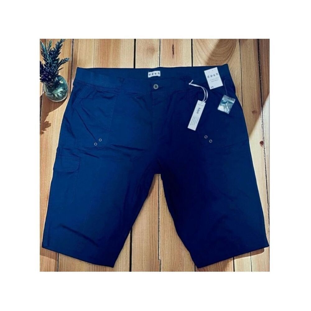 NWT da-sh 3X Plus Sz Comfee-Flex Navy Blue Knit Waist Bermuda Cargo Long Shorts